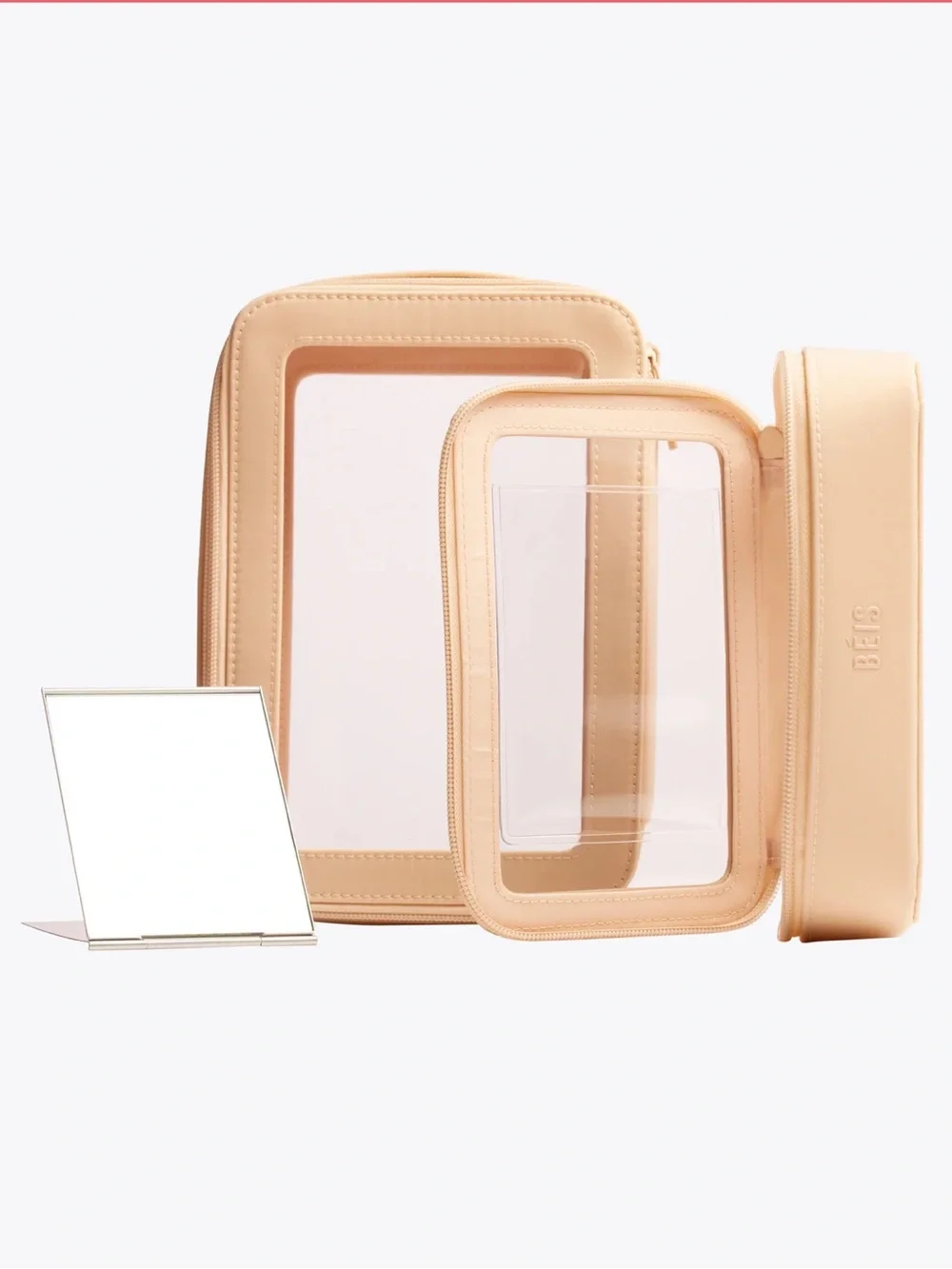 BEIS Clear Cosmetic Pouch Set in Beige